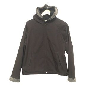 𝅺COLUMBIA brown faux fur hood lining zipper front jacket size Large